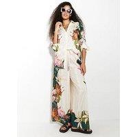 River Island Botanical Print Beach Shirt - Cream