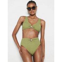 River Island Shell Texture High Apex Bikini Top - Khaki