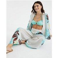 River Island Leaf Placement Print Trouser - Cream