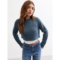 New Look 915 Girls Hole Detail Crew Neck Crop Jumper - Blue