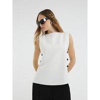 River Island Button Side Topstitch Top - Cream