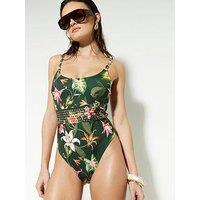 River Island Botanical Scoop Swimsuit - Dark Green