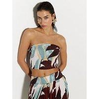 River Island Leaf Shirred Bandeau Top Co-Ord - Blue