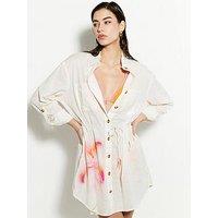 River Island Floral Placement Shirt Dress - Cream