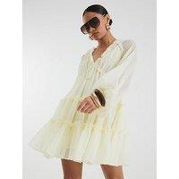 River Island Ruffle Smock Dress - Cream