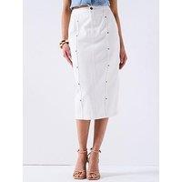 V By Very Stud Detail Panelled Midi Skirt - White