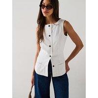 V By Very Denim Button Through Top - White