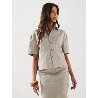 V By Very Short Sleeve Denim Shirt - Clay