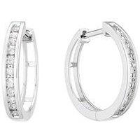 Ernest Jones 9Ct White Gold 0.15Ct Diamond Channel Set 10Mm Hoop Earrings