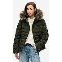 Superdry Fuji Faux Fur Hooded Coat - Green