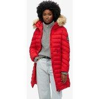 Superdry Fuji Faux Fur Hooded Coat - Red