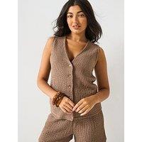 V By Very Textured Shirt Co Ord Top - Brown