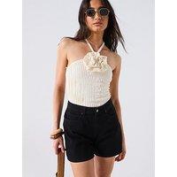 V By Very Corsage Halter Top Co Ord - Cream