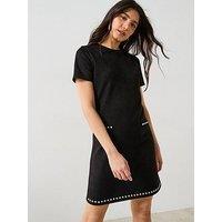 V By Very Stud Detail Suede Look Shift Dress - Black
