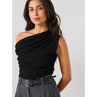 V By Very Off Shoulder Draped Lace Top - Black