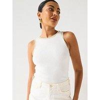 V By Very Lurex Trim Rib Vest - White