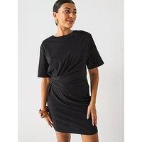 V By Very Draped Side T-Shirt Dress - Black