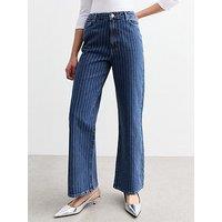 New Look Blue Adalae Striped High-Waist Wide Leg Jeans