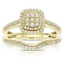 H. Samuel Perfect Fit Diamond Engagement And Wedding Ring Set. 9Ct Yellow Gold 0.33Ct Diamond Cushion Cluster Bridal Set