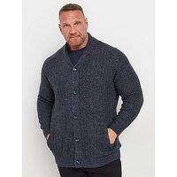 Badrhino Big & Tall Shawl Collar Knitted Cardigan - Blue