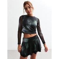 New Look 915 Girls Wavy Mesh Long Sleeve Top - Black