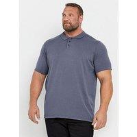Badrhino Big & Tall Button Short Sleeve Knitted Polo Jumper - Blue