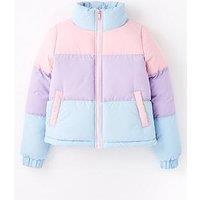 Brave Soul Girls Pastel Colour Block Puffer Jacket - Multi