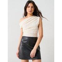 V By Very Off Shoulder Draped Lace Top - Cream