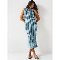 V By Very Multi Crochet Dress - Blue