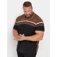 Badrhino Big & Tall Stripe Jersey Polo Shirt - Brown