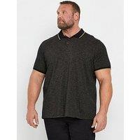 Badrhino Big & Tall Textured Tipped Polo Shirt - Black