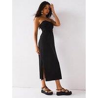 Everyday Ruched Bandeau Midi Dress - Black