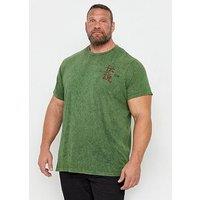 Badrhino Big & Tall Acid Wash Print T-Shirt - Green