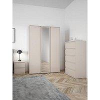 Very Home Lisson 3 Piece Bedroom Furniture Set - 3 Door Mirrored Wardrobe, 5 Drawer Chest And 2 Drawer Bedside Table - Oatmeal - Fsc Certified