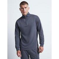 River Island Long Sleeve Slim Fit Smart Twill Funnel Neck Quarter Zip Sweat - Grey