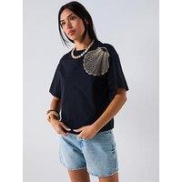 V By Very Embroidered Shell Tshirt - Black