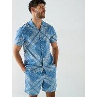 Tommy Jeans Regular Paisley Print Short Sleeve Shirt - Light Blue