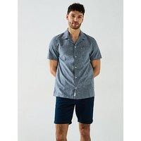 Tommy Jeans Linen Blend Camp Collar Short Sleeve Shirt - Navy