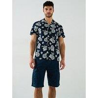 Tommy Jeans Regular Fit Floral Slub Short Sleeve Shirt - Navy