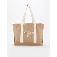 V By Very Printed Slogan Canvas Tote Bag - Beige