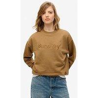Superdry Embroidered Logo Crew Neck Sweatshirt - Beige