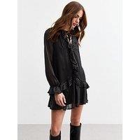 New Look Sparkle Stripe Ruffled Chiffon Mini Dress - Black