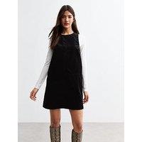 New Look Cotton Corduroy Pinafore Dress - Black