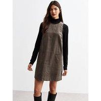 New Look Cotton Corduroy Pinafore Dress - Grey