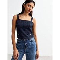 New Look Navy Sparkle Textured Wide Strap Top