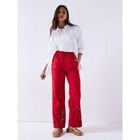 V By Very Poplin Lace Cutwork Trousers - Red