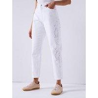 V By Very High Waist Mom Jean With Embroidery - White