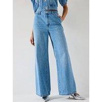 V By Very Palazzo Co-Ord Wide Leg Jeans - Mid Wash