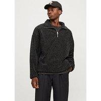 Jack & Jones Oxbury Teddy High Neck Half Zip Sweatshirt - Black