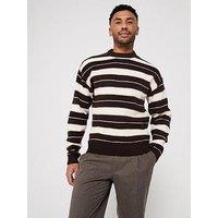 Jack & Jones Ollie Stripe Crew Neck Knitted Jumper - Brown
